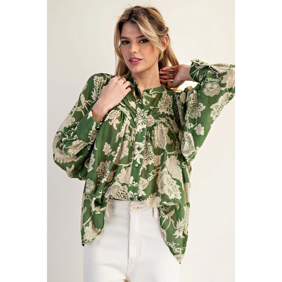 Jessica Floral Green Blouse