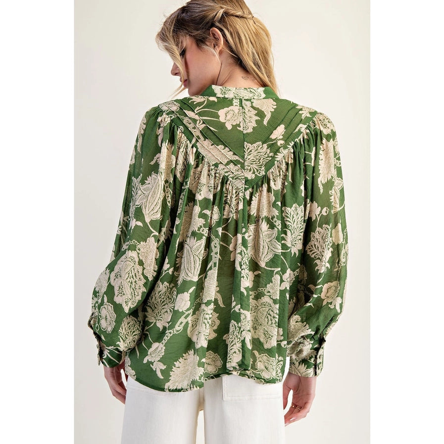 Jessica Floral Green Blouse