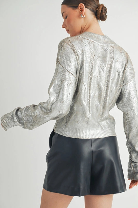 Kamryn Metallic Foil Crop Cardigan