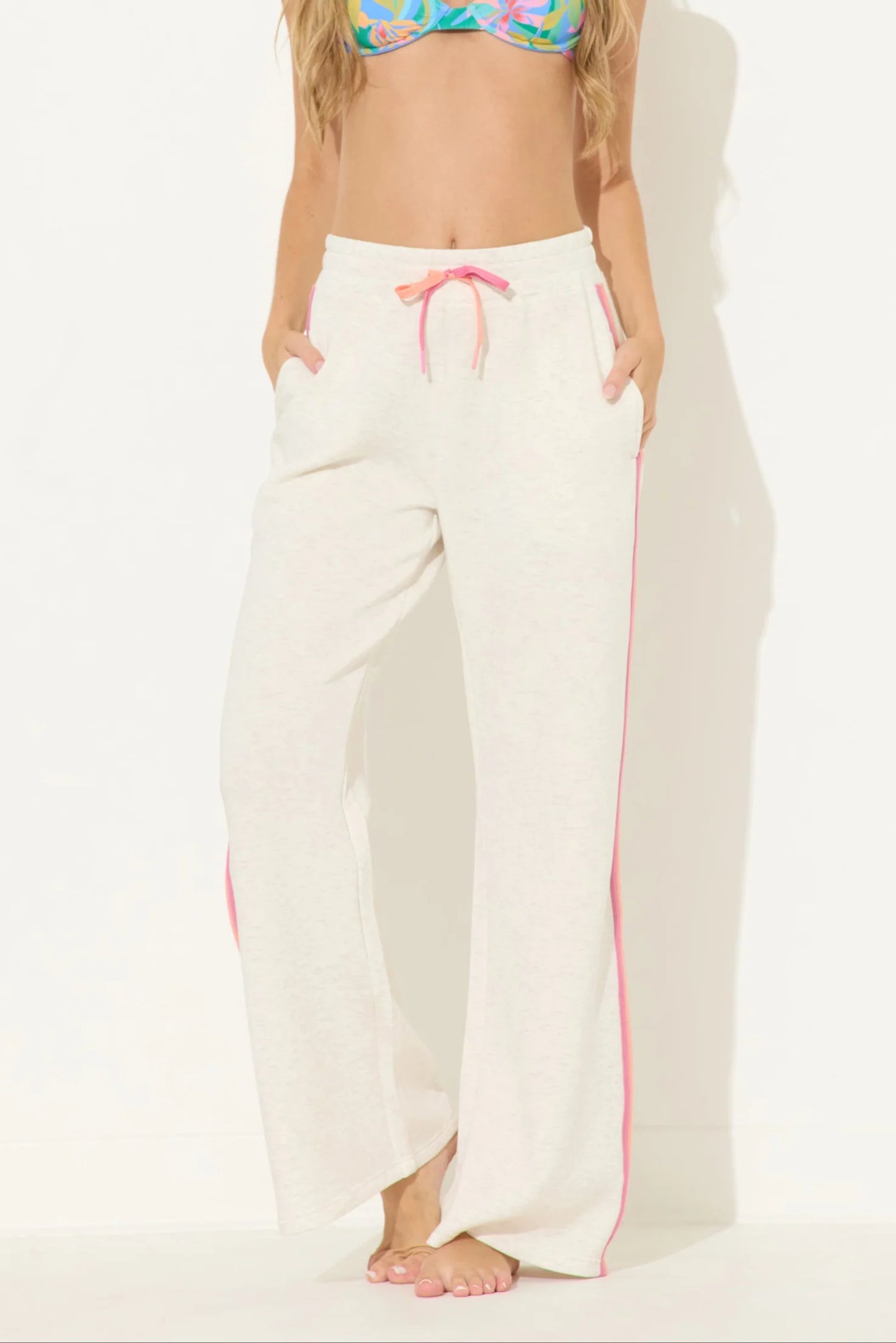 Heather Grey with Pink & Coral Fleece Pant