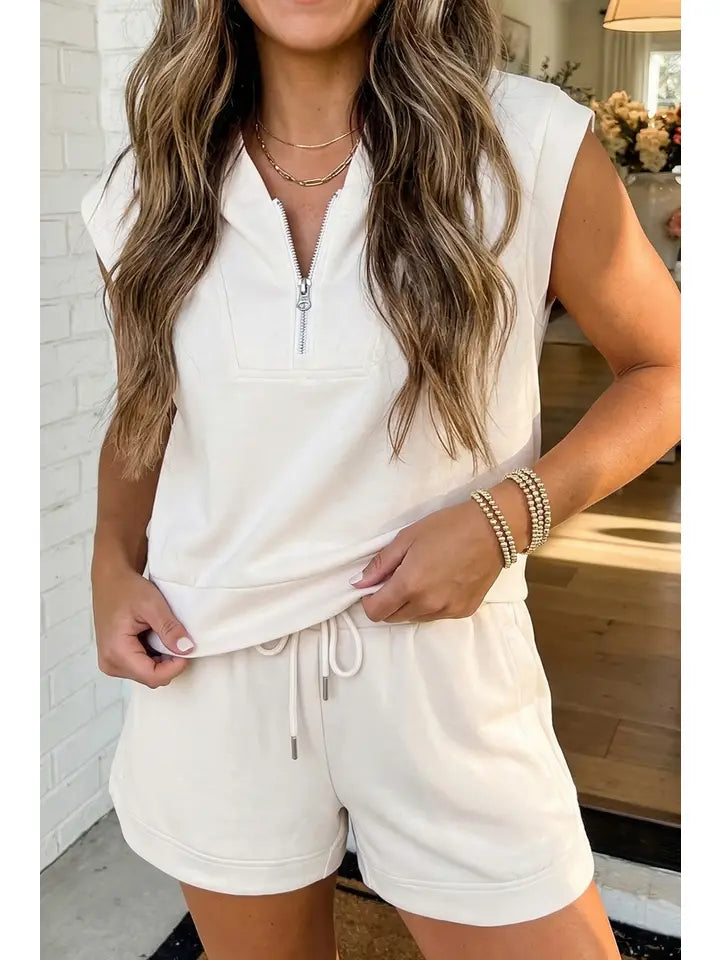 Missy Zip Top Drawstring Shorts Set