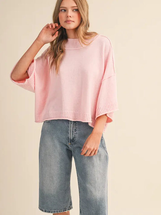 Melanie Marled Knit Short Sleeve Sweater