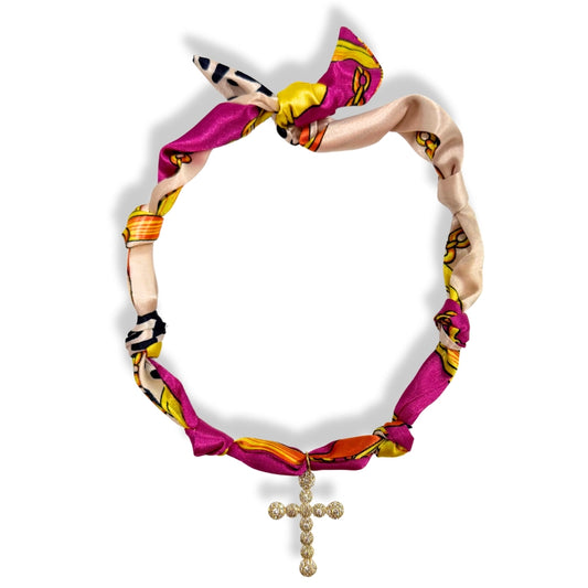 Pink Cross Spotted Scarf Necklace