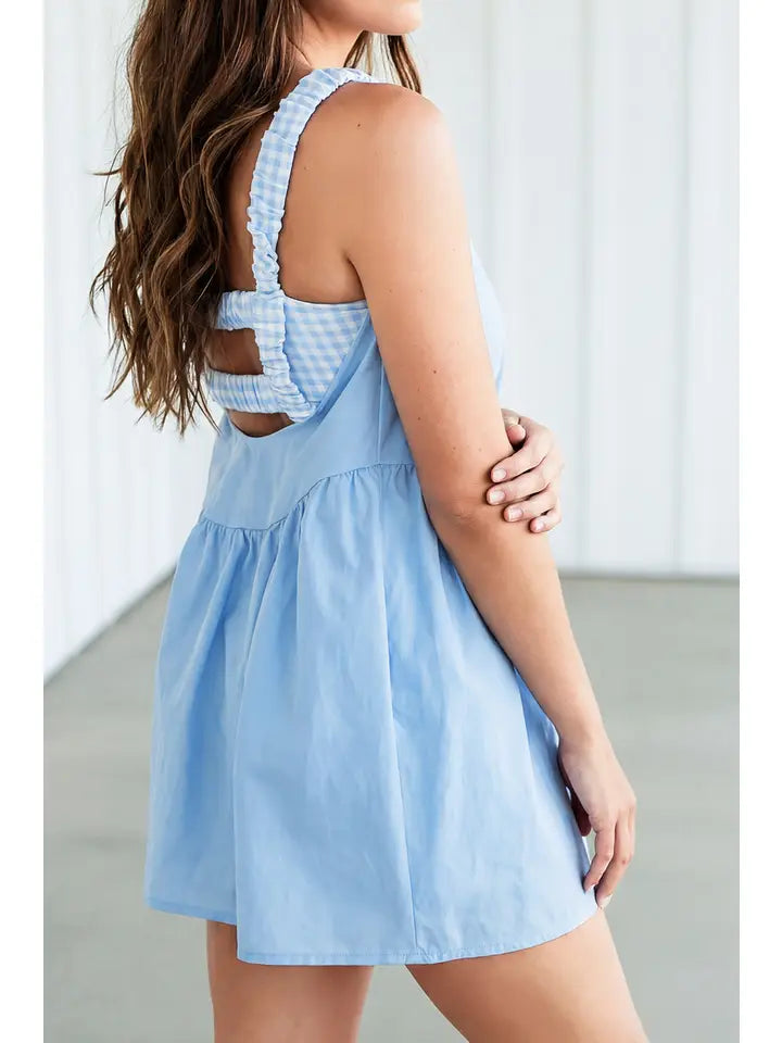 Blue Romper Inside Patchwork Gingham Mini Dress