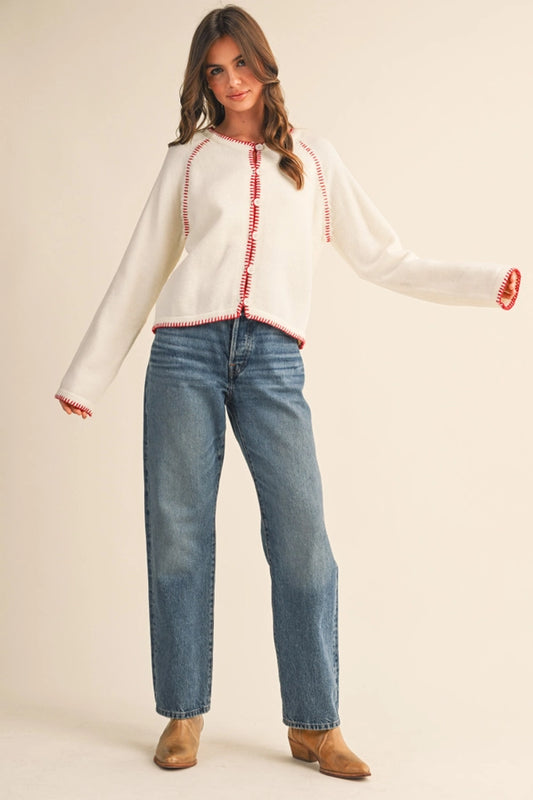Bailee Red Stich Cardigan