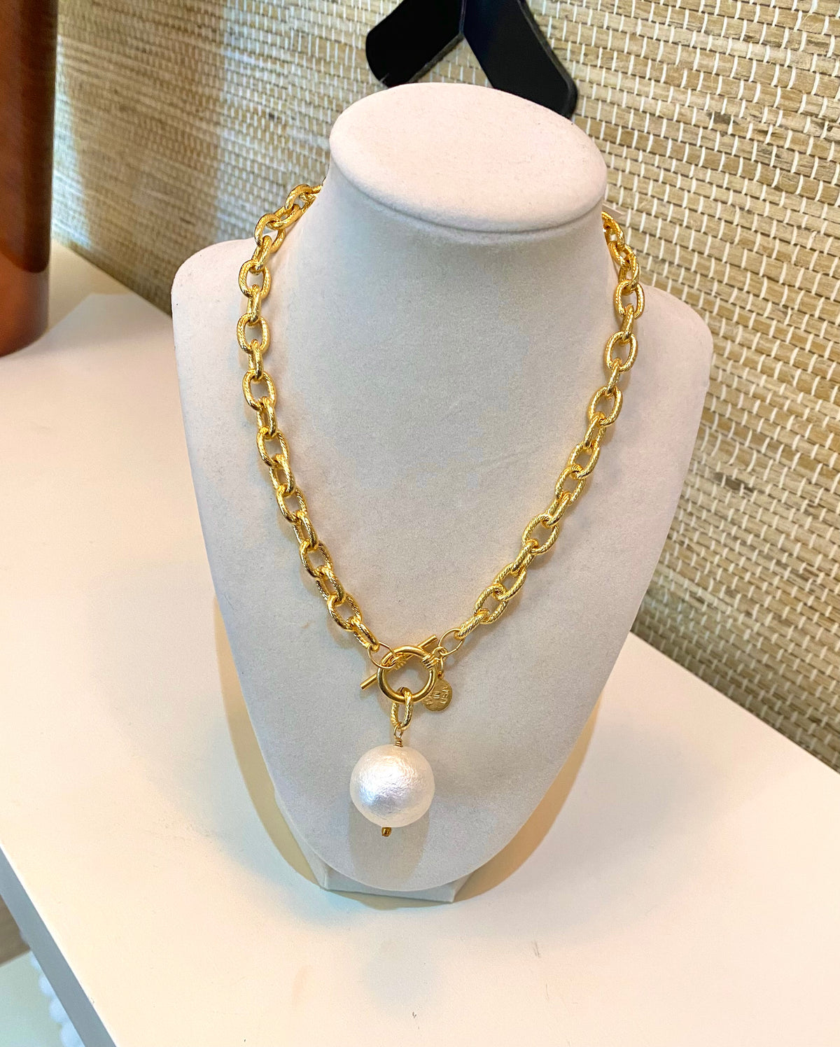 Cotton Pearl Toggle Necklace