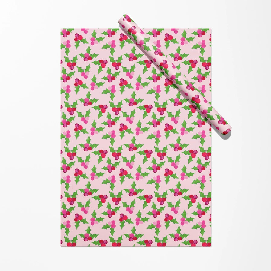 Pink Holly Berry Gift Wrap