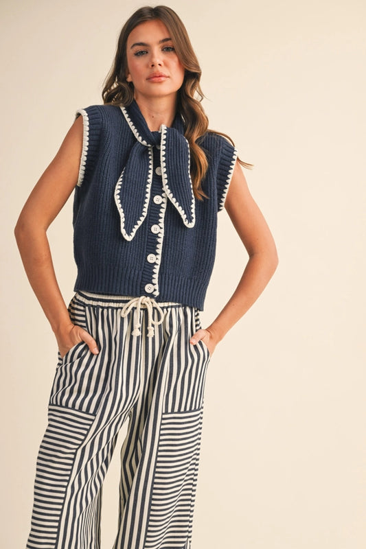 Lindsey Tie Sweater in Navy