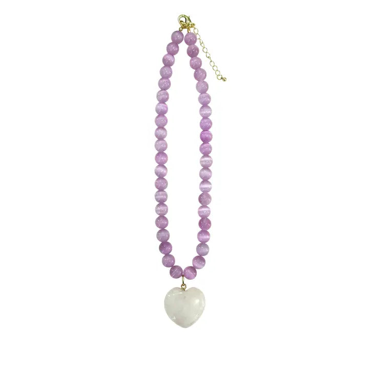 Nereyda Lilac Beaded Necklace with Heart Charm