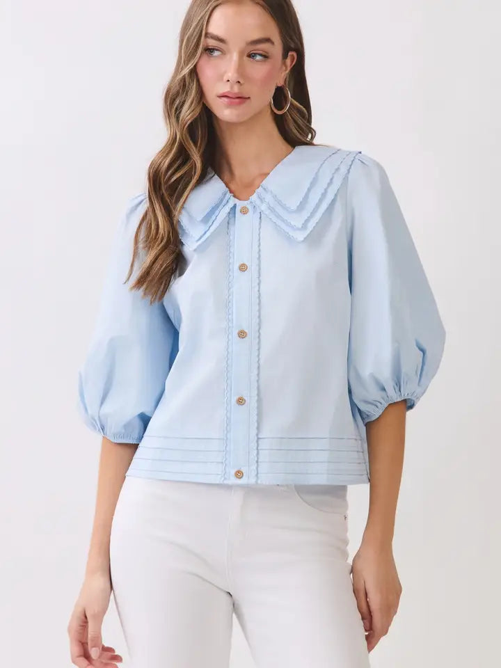 Triple-Layer Collar Puff Sleeve Top