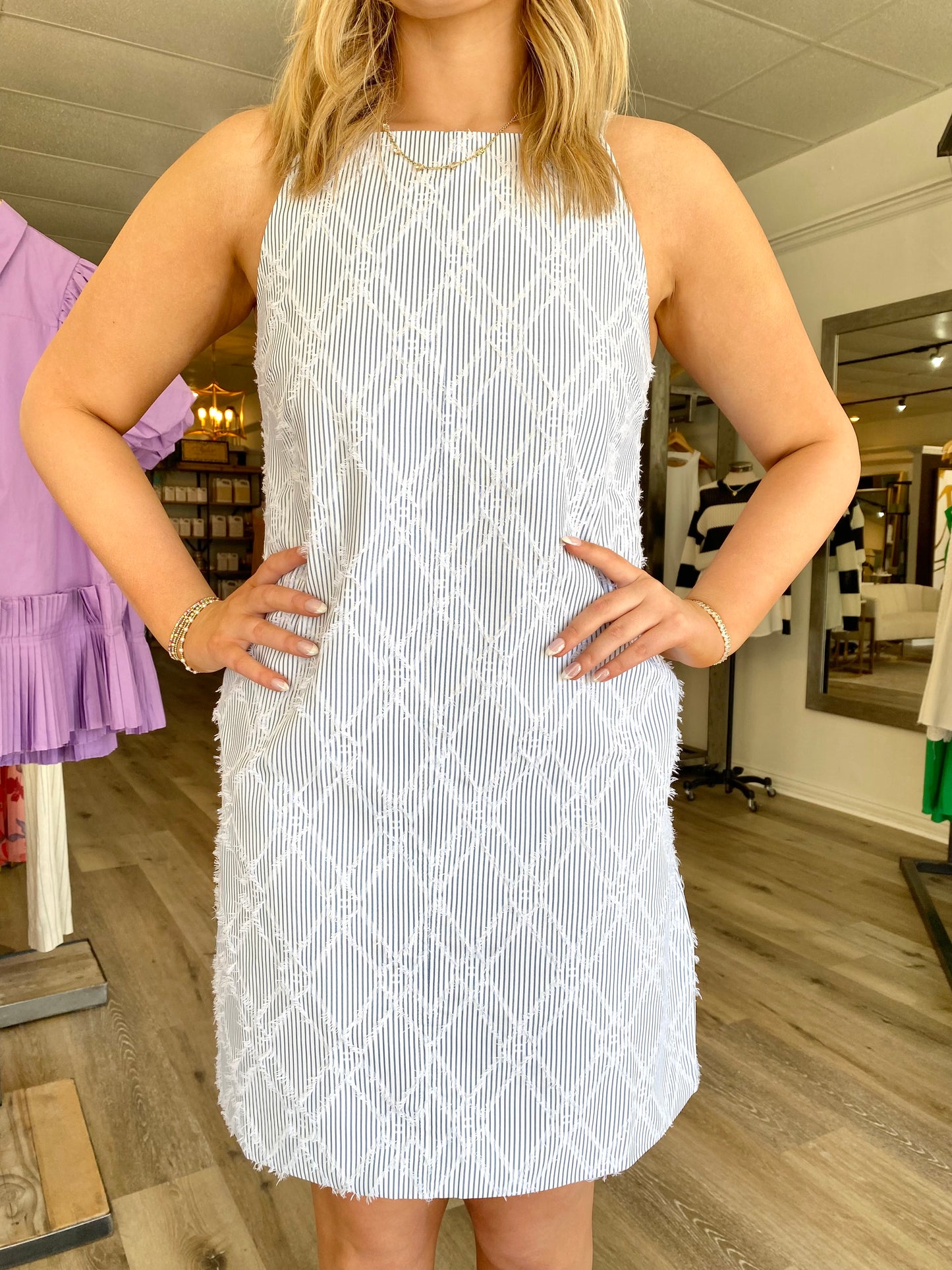 Halter Stripe Fringe Dress