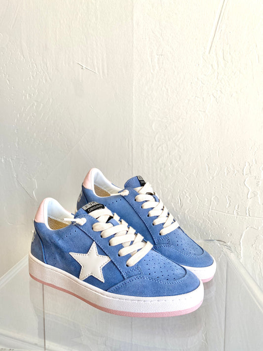 Vintage Havana Blue Suede Baby Pink Slip On Sneakers