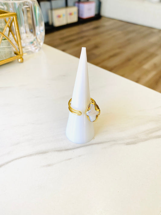18K Gold Pearl Cross Ring