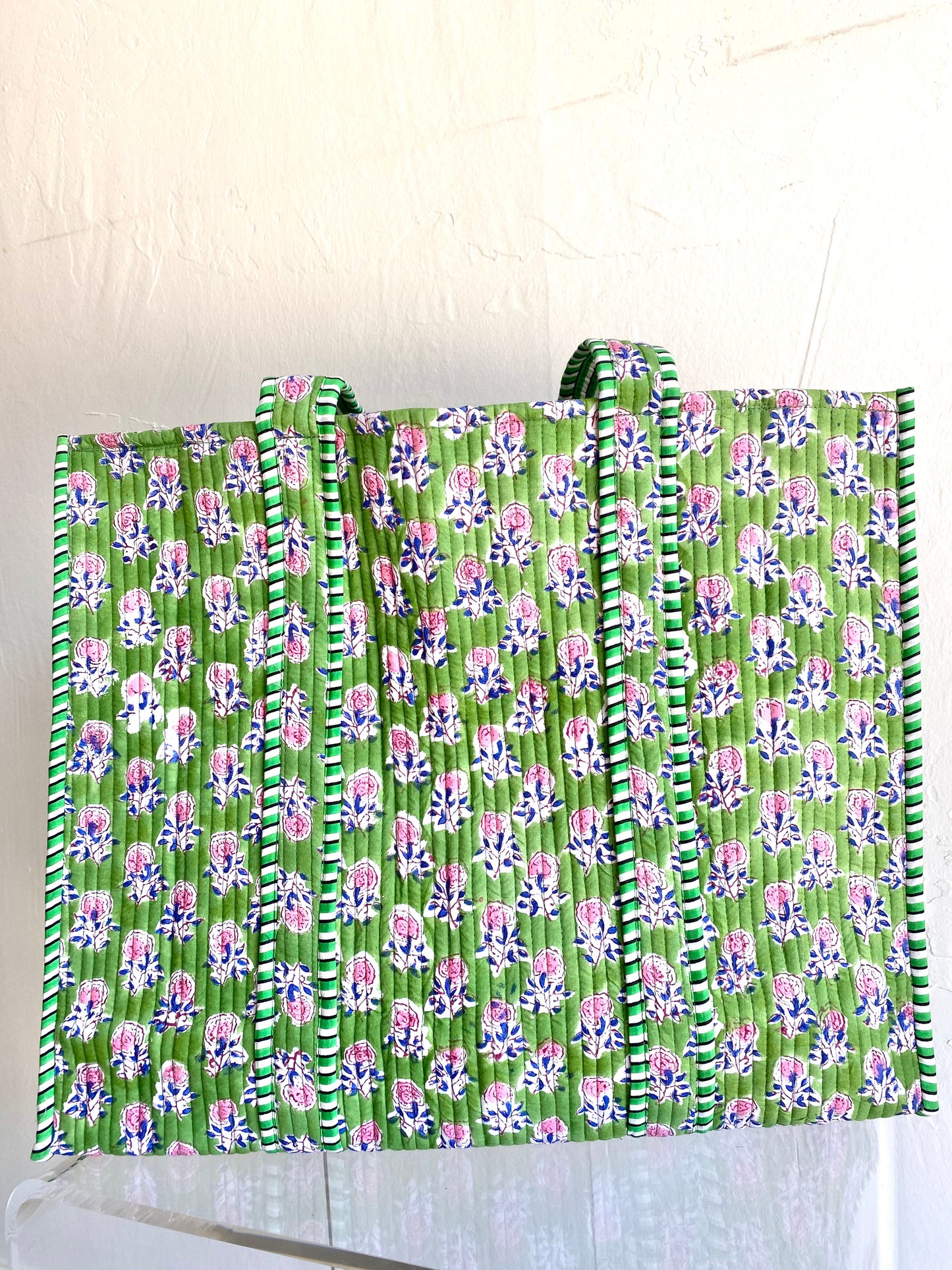 Quilted Block Print Tote Bag