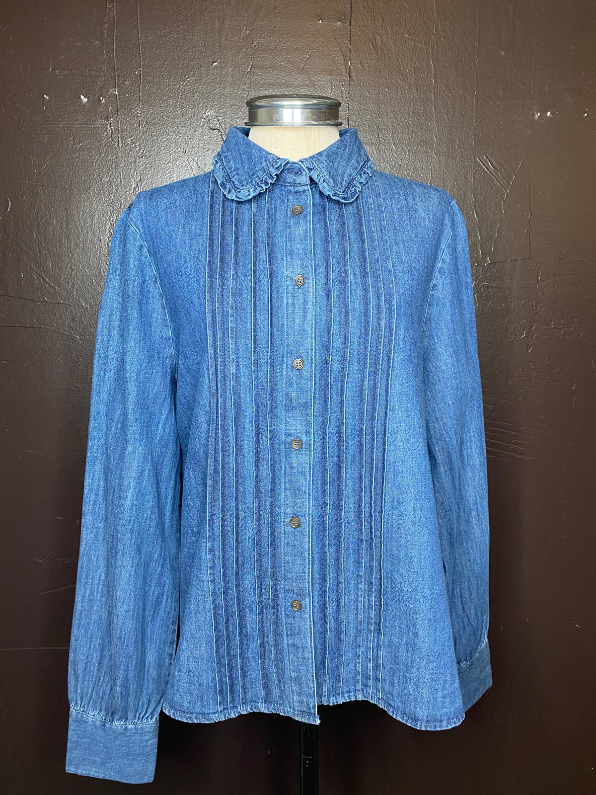 Denim Pleated Top