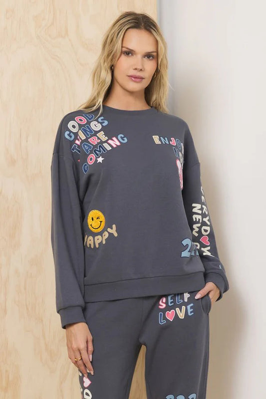 Charcoal Patch Work Crewneck