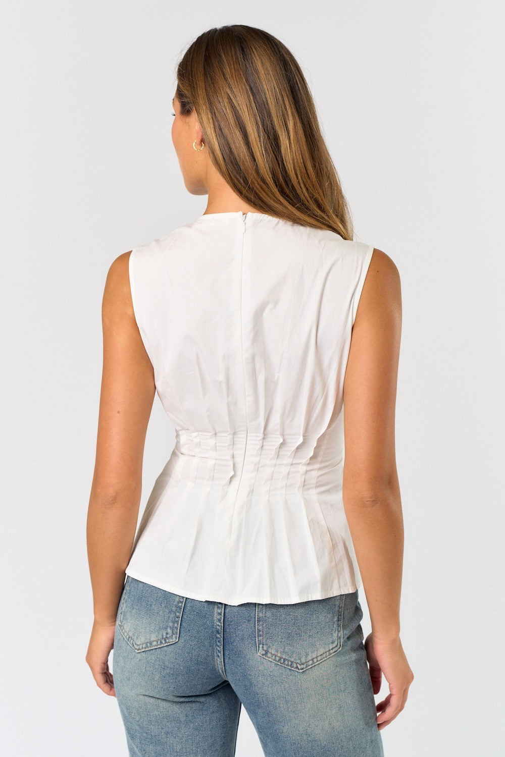 Sleeveless White Poplin Top