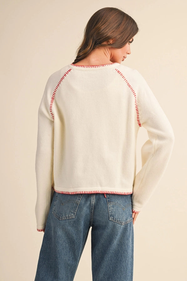 Bailee Red Stich Cardigan