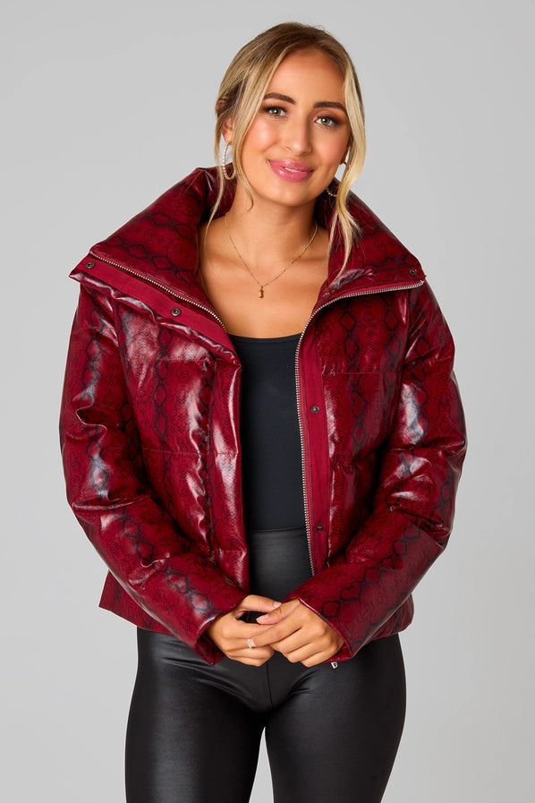 Addison Red Snake Print Puffer Jacket