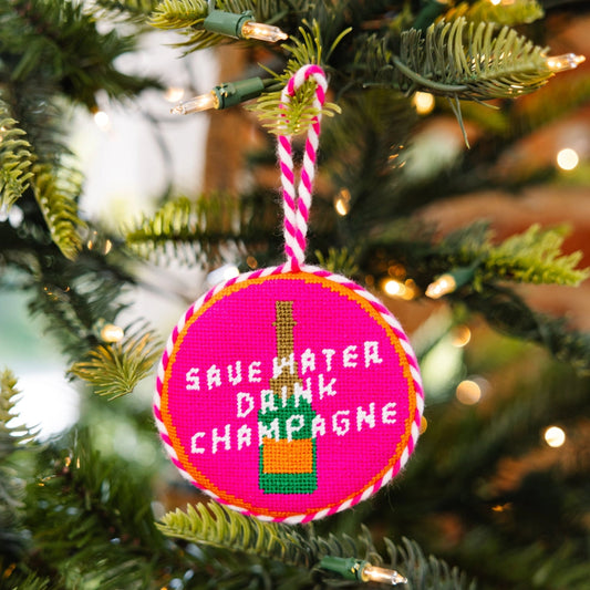 Drink Champagne Needlepoint Ornament