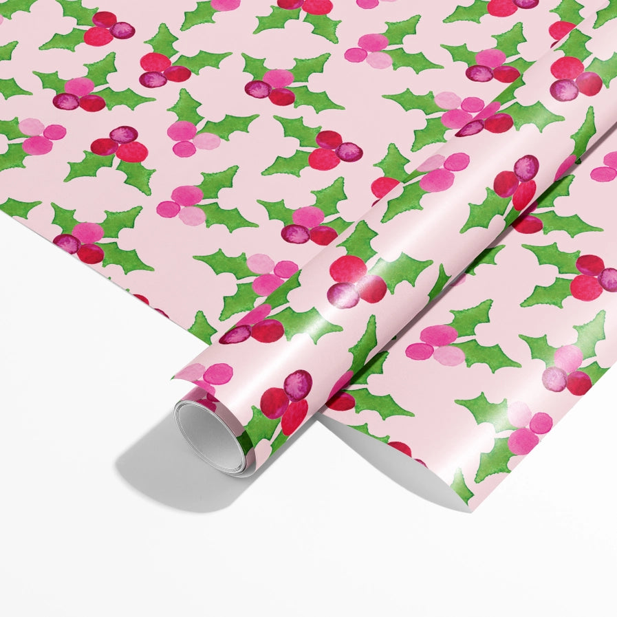 Pink Holly Berry Gift Wrap