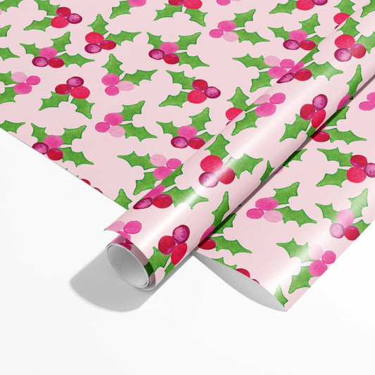Pink Holly Berry Gift Wrap