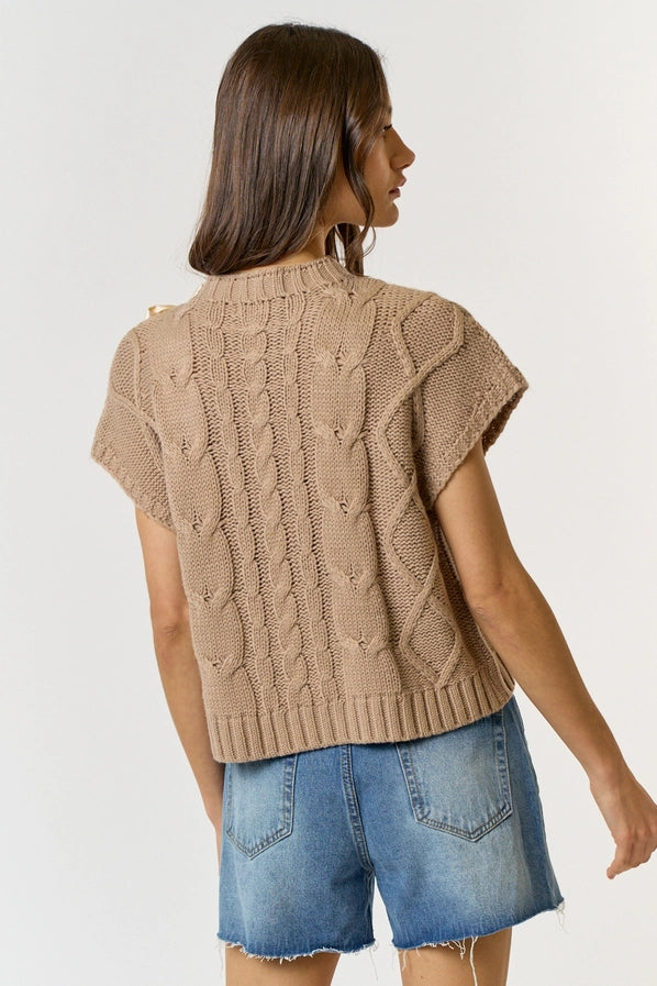 Heather Bow Cable Knit Sweater