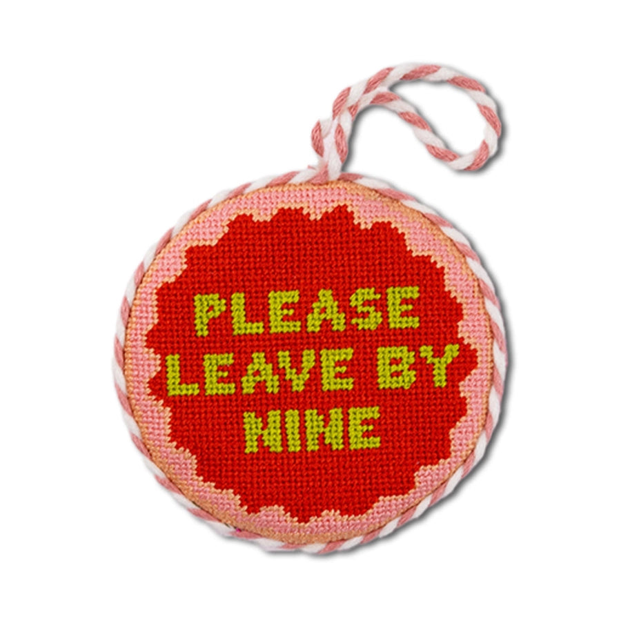 Leave By Nine Needlepoint Ornament