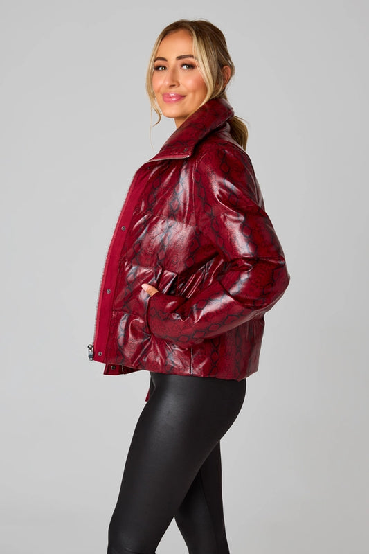 Addison Red Snake Print Puffer Jacket