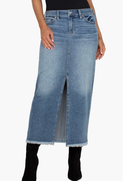 Front Slit Denim Skirt