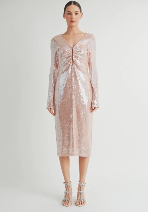 Baby Pink Sequin Midi Dress