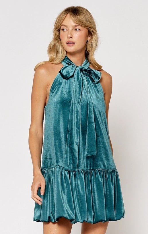 Velvet Halter Bow Dress