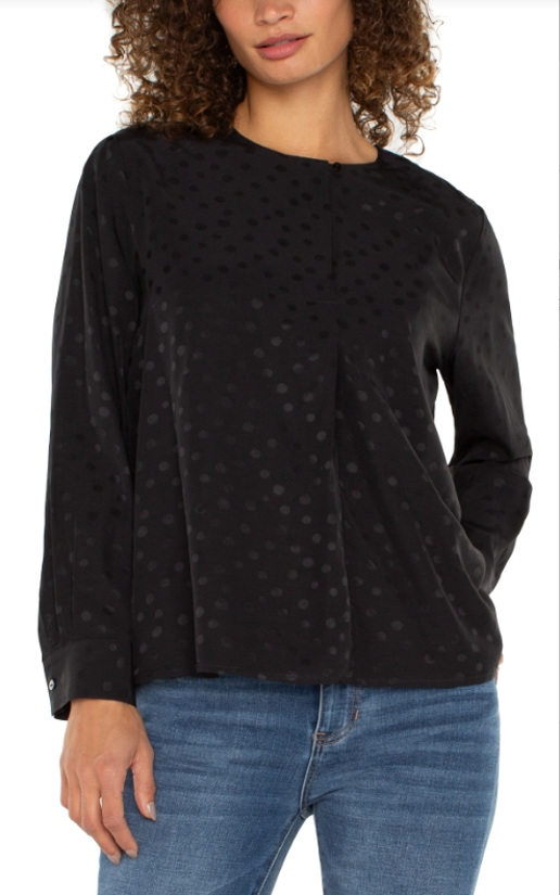 Kacy Popover Woven Black Blouse