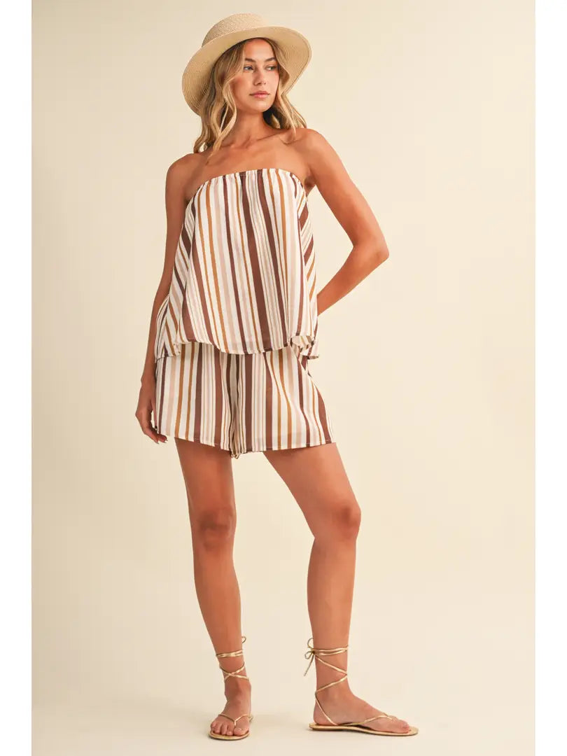 Melanie Striped Strapless Trapeze Set