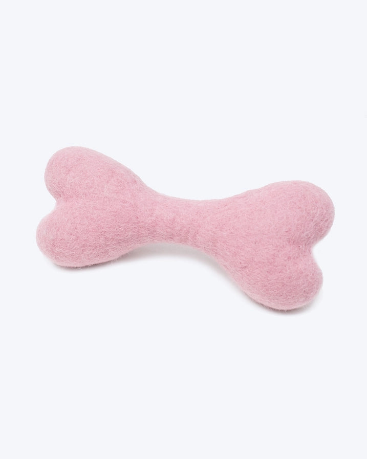 Pink Wool Bone Dog Toy - Small