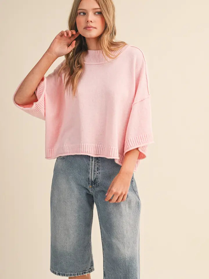 Melanie Marled Knit Short Sleeve Sweater