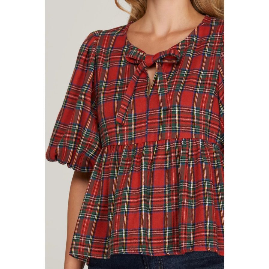 Cheery Holiday Plaid Blouse