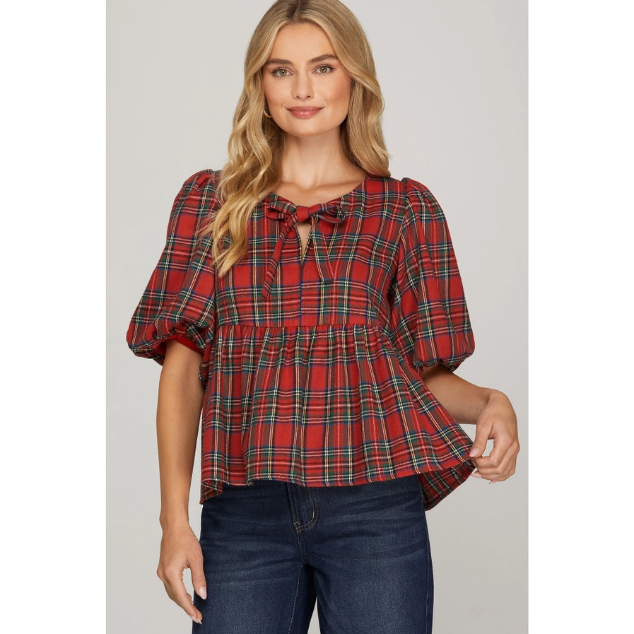 Cheery Holiday Plaid Blouse