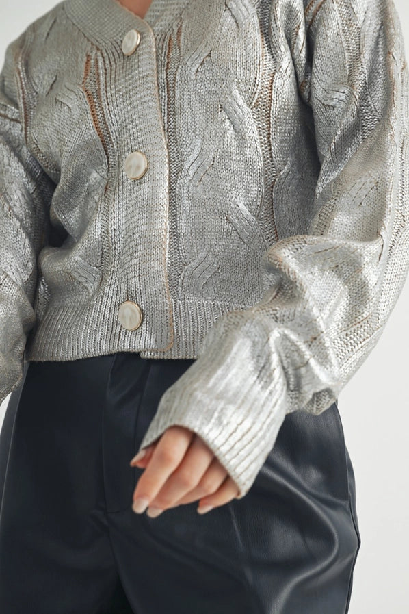 Kamryn Metallic Foil Crop Cardigan