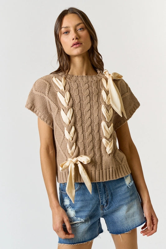 Heather Bow Cable Knit Sweater