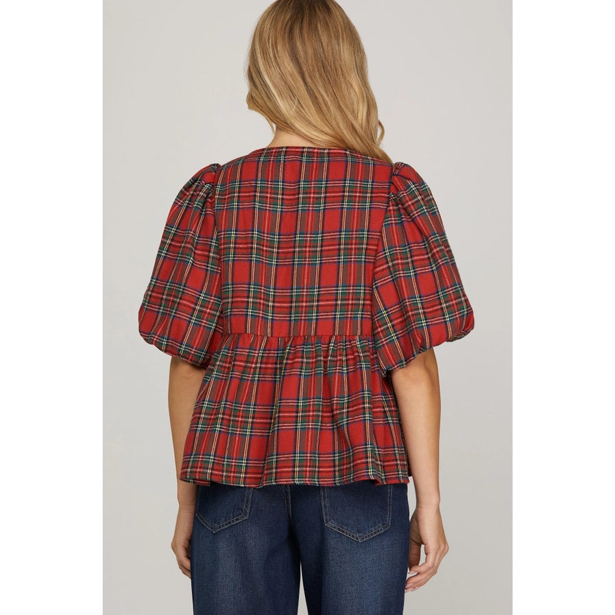 Cheery Holiday Plaid Blouse