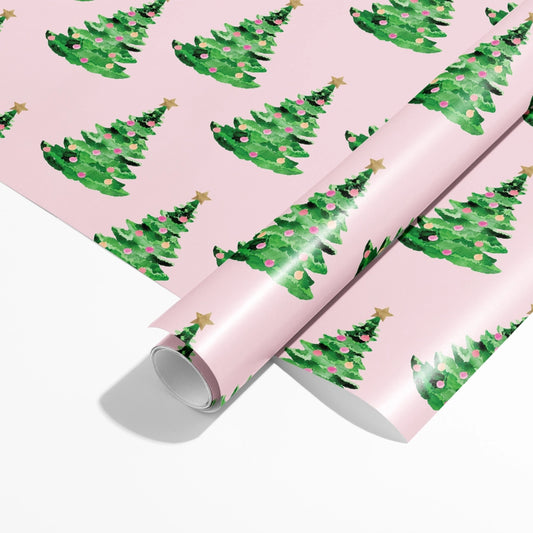 Pink Trees Christmas Gift Wrap