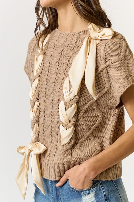 Heather Bow Cable Knit Sweater