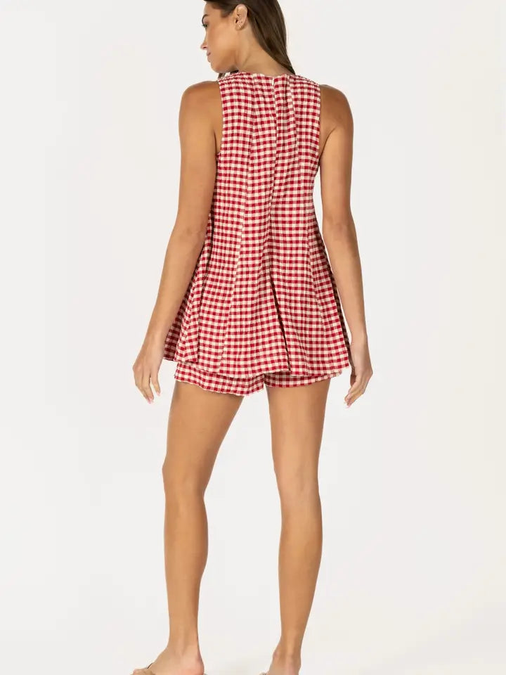 Gingham Sleeveless Baby Doll Romper