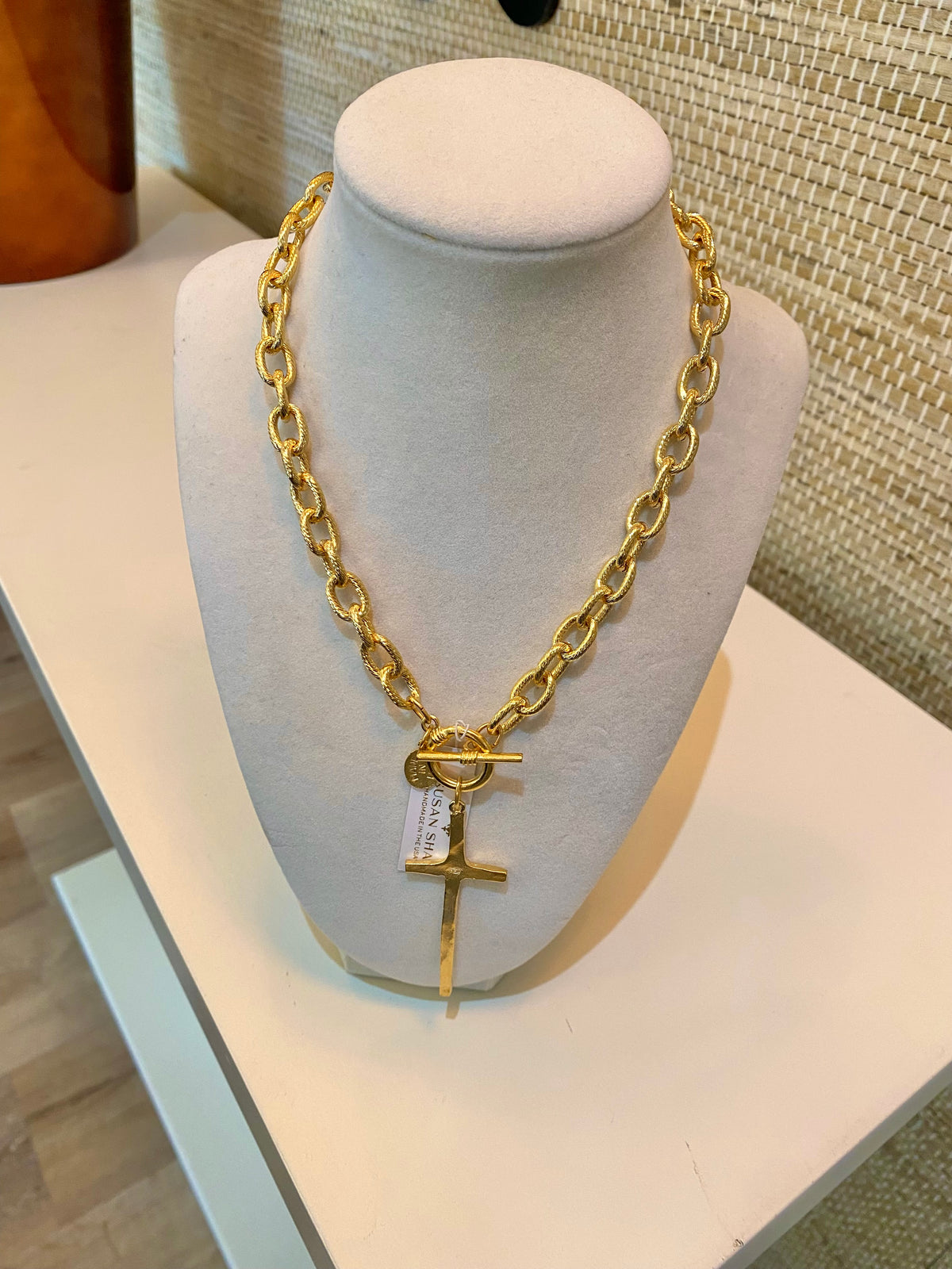 Gold Elongated Cross Necklace