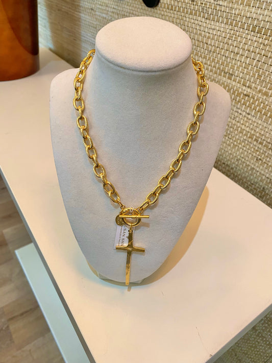 Gold Elongated Cross Necklace