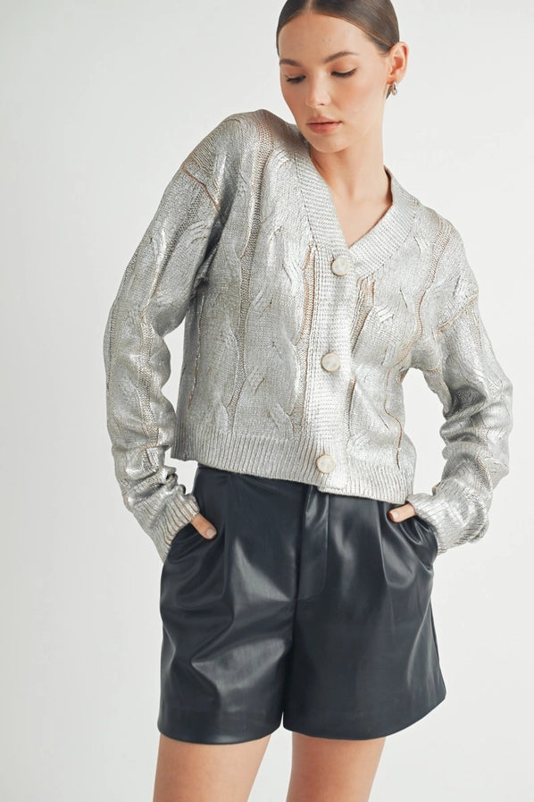 Kamryn Metallic Foil Crop Cardigan