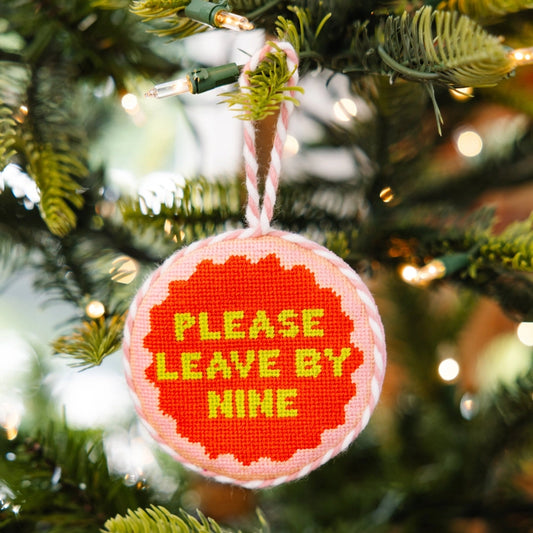 Leave By Nine Needlepoint Ornament
