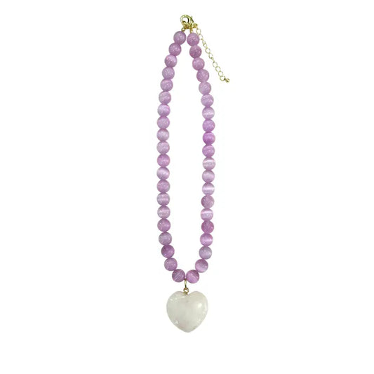 Nereyda Lilac Beaded Necklace with Heart Charm