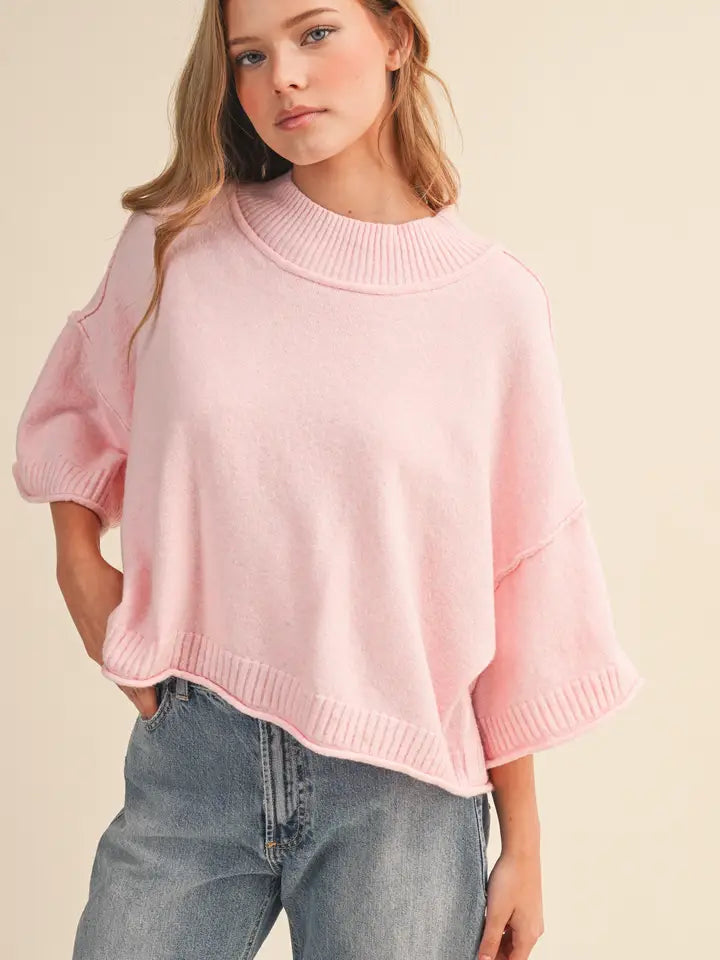 Melanie Marled Knit Short Sleeve Sweater
